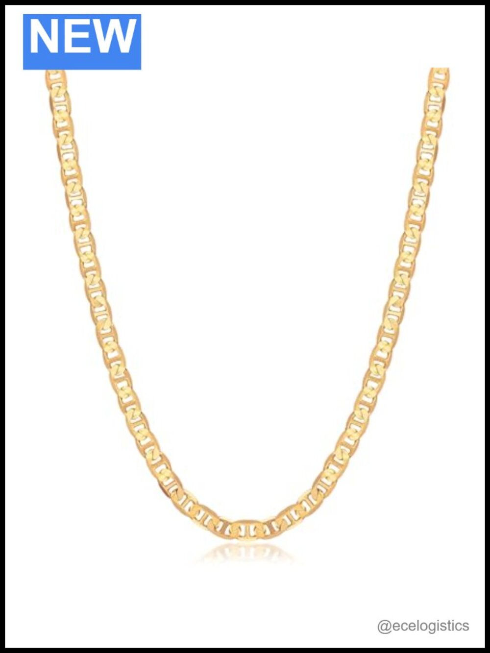 18K Gold Plated Mariner Chain Necklace 22 Inch Flat Links Brazil